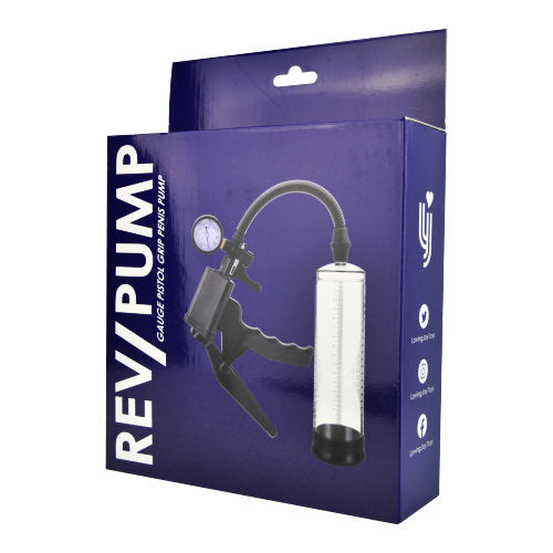 REV Pump Gauge Pistol Grip Penis Pump 8.5 Inches – Precision Control with Pressure Gauge